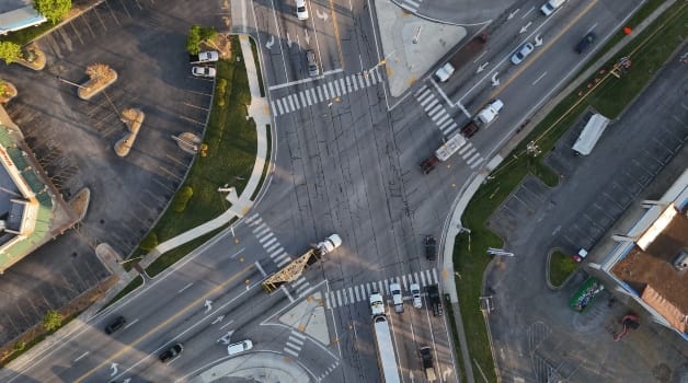 aerial view of a crossroads